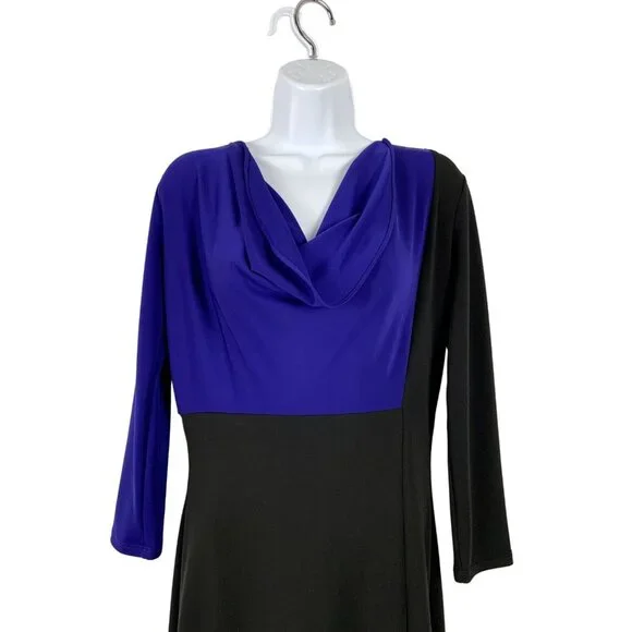 Narciso Rodriguez Cowl Neck Block Sheath Dress 3/4 Sleeves Back Zipper XS - Picture 2 of 12